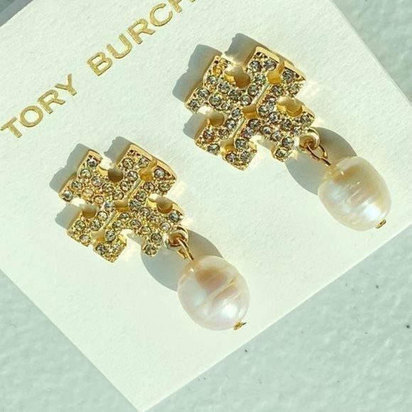 Tory Burch Jewelry - TORY BURCH•Paved Logo drop‎ pearl earrings